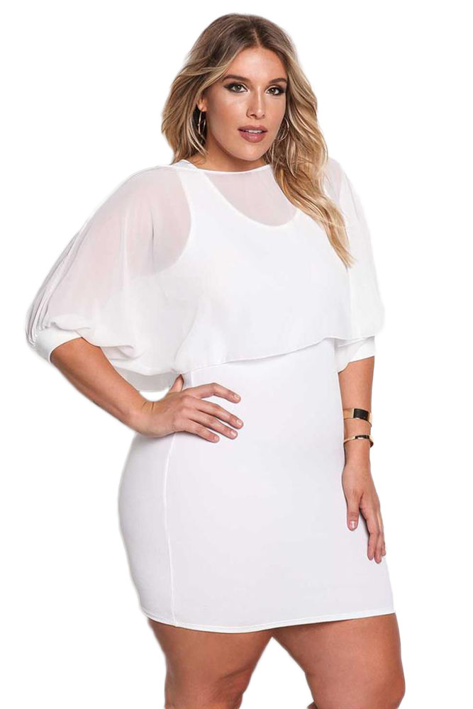 BY220176-1  Plus Size Chiffon Layered Bodycon Dress